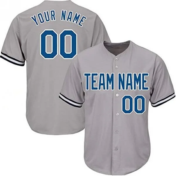 Custom-Gray-Baseball-Jersey-with-Blue Custom Gray Baseball Jersey with Blue