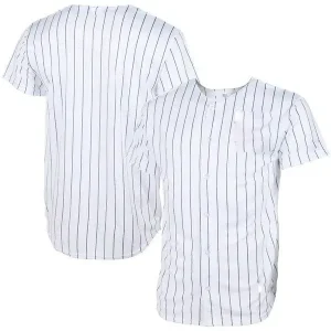 Pinstripe-Button-Front-Baseball-Jersey-–-White-Navy Pinstripe Button Front Baseball Jersey – White Navy