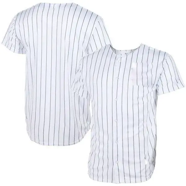 Pinstripe-Button-Front-Baseball-Jersey-–-White-Navy Pinstripe Button Front Baseball Jersey – White Navy
