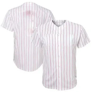 Pinstripe-Button-Front-Baseball-Jersey-–-White-Red Pinstripe Button Front Baseball Jersey – White Red