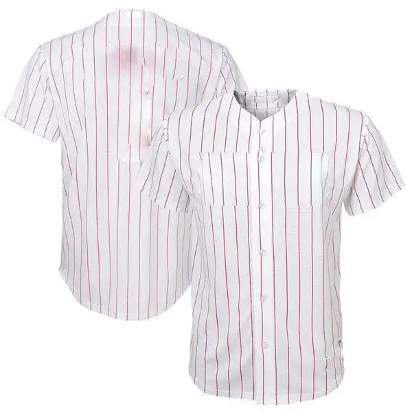 Pinstripe-Button-Front-Baseball-Jersey-–-White-Red Pinstripe Button Front Baseball Jersey – White Red