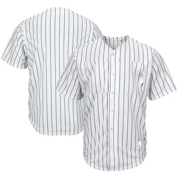 Pinstripe Button Front Baseball Jersey – White Royal