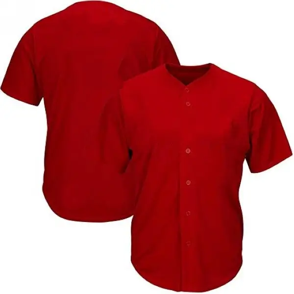 Red-Button-Front-Baseball-Jersey Red Button Front Baseball Jersey