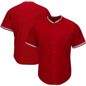 Red-Button-Front-Baseball-Sleeve-Stripe-Jersey Red Button Front Baseball Sleeve Stripe Jersey