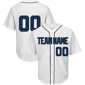 Custom White Baseball Jersey with Blue Black Custom White Baseball Jersey with Blue Black